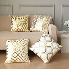 4 Square 18″ x 18″ White Velvet Throw Pillow Covers Gold Geometric Print Home