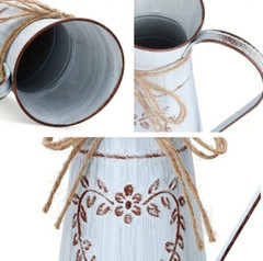 Rustic Galvanized Metal Pitcher Vase Chic Farmhouse Decor Blue Gray w/Heart