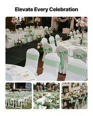 100pcs 7x108inch Light Green Satin Chair Bow Sashes Seamless & Iron-Free