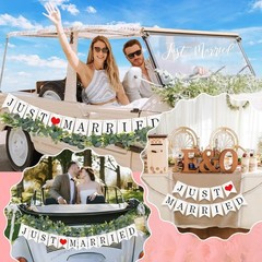 Just Married Car Decorations, Just Married Sign Banner Car Decorations Fit for