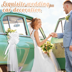 Large White Wedding Pew Bows with Tulle Tails – 12 Set Aisle Decorations