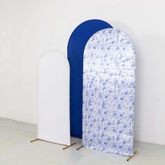 3 BLUE WHITE Assorted Fitted Round Top Arch Backdrop STAND COVERS Set Event