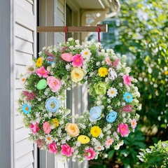 Holiday Decor Easter Wreath Plastic Foam Construction Lightweight Ready To Hang