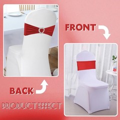 100PCS Spandex Stretch Red Chair Sashes Bows Universal Elastic Chair Cover Bands