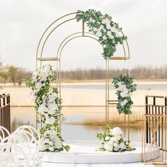 3D GOLD Metal Wedding Arch Backdrop Stand with Round Top Wedding Events Party