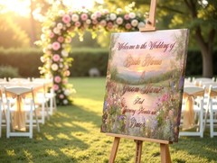 Custom Wedding Welcome Sign on Canvas | Romantic Floral Sunset Wildflowers