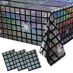 3 Pack Disco Tablecloth Party Decorations, Shiny Iridescent Disposable Laser …