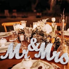 Wedding Sign Set Silver Wood Mr and Mrs & Just Married Banner Decorations