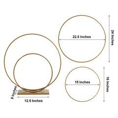 2 GOLD Metal HOOPS Round Standing Wreath Rings Set Party Wedding Decorations