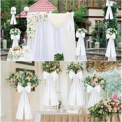 Wedding Pew Bows Long Tails Aisle Decorations Bows Satin Ribbon Background 12pc