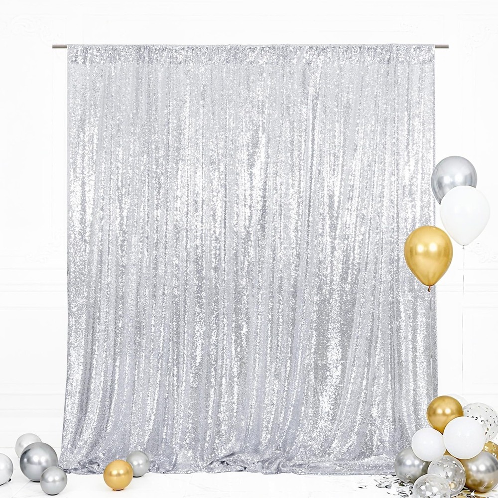 Eternal Beauty Silver Sequin Backdrop, 6×6 Ft Glitter Background Curtains for…