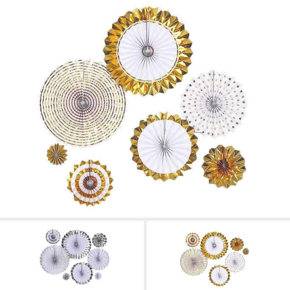 8 pcs Assorted Paper Fans Wall Backdrop Wedding Decorations Party Event Supplies