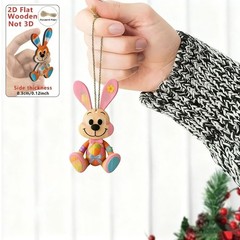 Multicolored Wooden Bunny Pendant for Easter Celebration and Party Decor