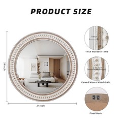 24 Inches Rustic Round Wall Mirrors – Wooden Farmhouse Circle Mirror for Bath…