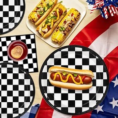 Oigco 60 PCS Race Car Birthday Party Decorations, Checkered Flag Plates and N…