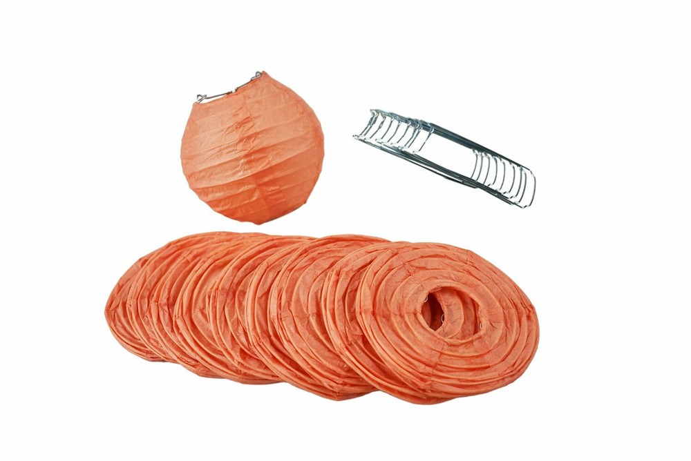 4″ Peach / Orange Coral Round Paper Lantern, Even Ribbing, Hanging (10 Pack)