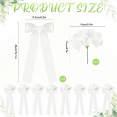 24 Set Wedding Aisle Decorations – Ribbon Bows & White Hydrangea Chair Decor for