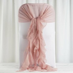 Dusty Rose Premium Curly Chiffon CHAIRS Covers Cap SASHES Bows Ties Wedding