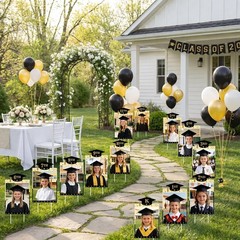 13 Pcs DIY Graduation Yard Signs, 13.8 x 8.3 K-12 Congrats Grad Photo Lawn Sig