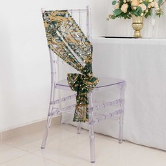 5 HUNTER GREEN GOLD Wave Mesh Embroidered Sequins CHAIR SASHES Party Events