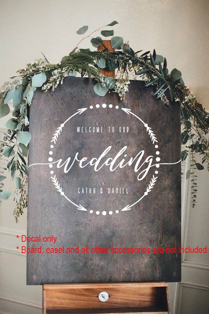 Custom Wedding Welcome Sign Wreath Decal | Simple Elegant Vinyl Sticker
