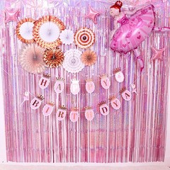 Pink Backdrop Streamers 2 Pack 1M*2M Metallic Tinsel Foil Fringe Curtains fo…