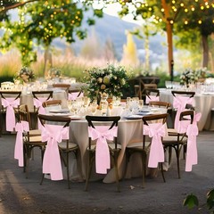 Pink Satin Chair Sashes Bows, 10 Pcs, 6 x 108 inch | Universal Chair Cover,