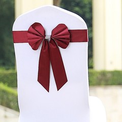 5 Burgundy Reversible Satin Faux Leather Bow Tie Party Chair Sashes with Buckles