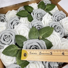 Ling’s Moment 25pc Silver Gray White Foam Roses 3″ Stems Wedding DIY New