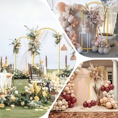6FT Gold Metal Arch Backdrop Stand and Spandex Arch Cover Set | Easy 6 FT White