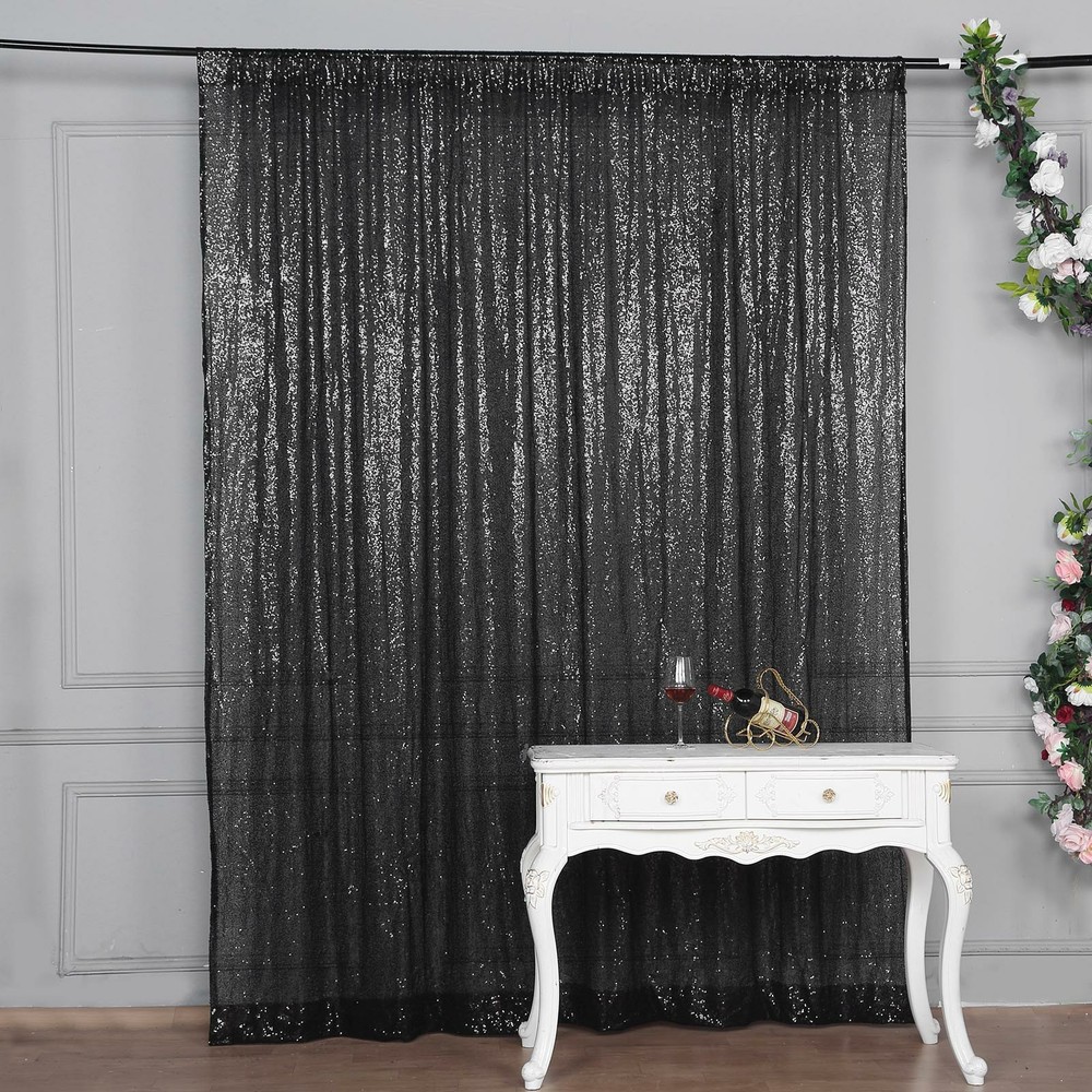 BLACK 8 ft x 8 ft Sequined Backdrop Curtain Wedding Party PhotoBooth Decorations