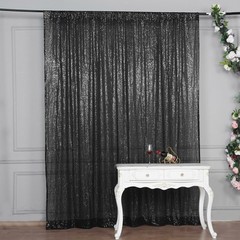 BLACK 8 ft x 8 ft Sequined Backdrop Curtain Wedding Party PhotoBooth Decorations