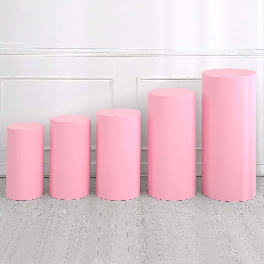Set of 5 Cylinder Spandex Stand Covers, Light Pink, Elastic Fabric