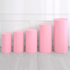 Set of 5 Cylinder Spandex Stand Covers, Light Pink, Elastic Fabric