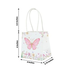 12 Pink White 4″ Glitter Butterfly Paper Gift Bags with Handles Party Events