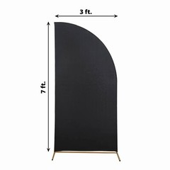 7 ft x 3 ft BLACK Matte Fitted Spandex Half Moon Arch Stand Cover Wedding