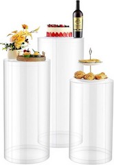 Versatile Cylinder Plinth Set – 3pcs Clear Acrylic Stands for Weddings & Parties