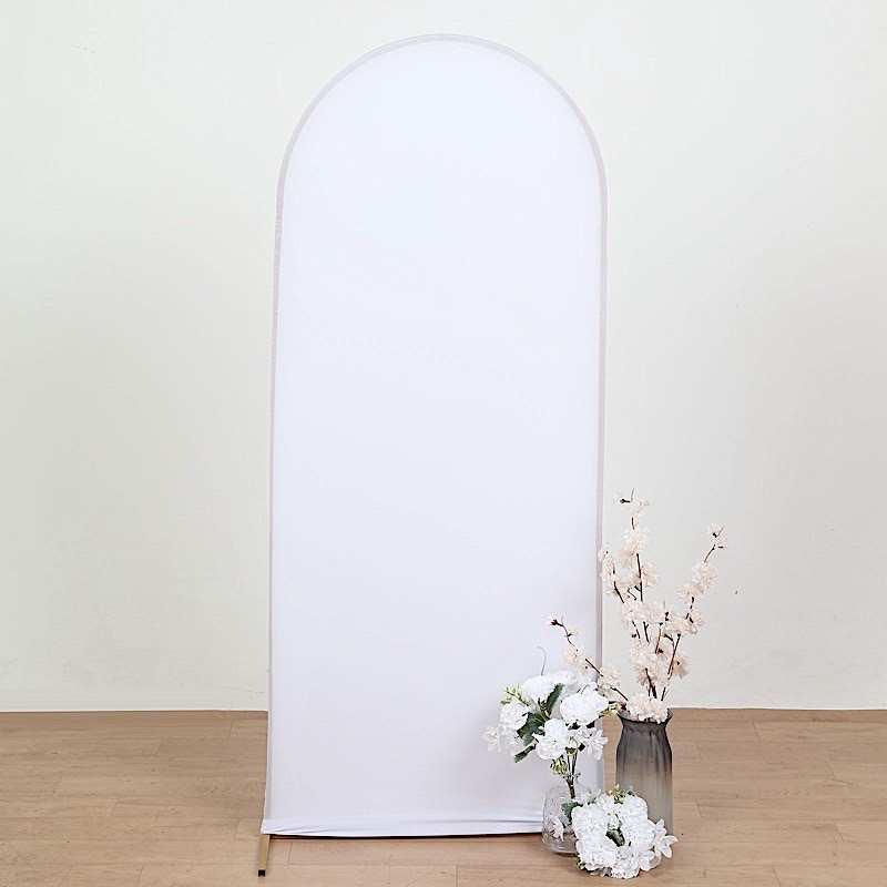 5 ft WHITE Matte Fitted Spandex Round Top Arch Backdrop STAND COVER Party