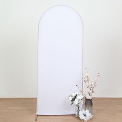 5 ft WHITE Matte Fitted Spandex Round Top Arch Backdrop STAND COVER Party