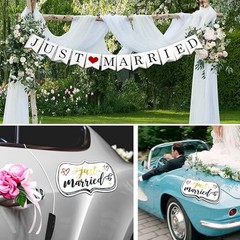 Just Married Car Decorations Set – Includes 4 Ornate Magnetic Signs (12×7.5