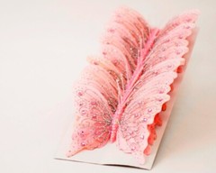 12PC 4″ Pink Glitter Monarch Feather Butterflies Crafts DIY Wedding Cake Topper