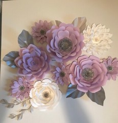 9 White Lilac Grey Accent Giant 3D Paper Flower Set