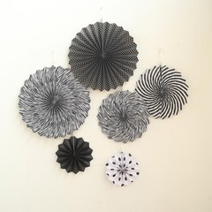 6 pcs Black and White Paper Fans Wall Backdrop Wedding Party Events Decorations