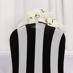 BLACK WHITE Striped Fitted Premium Spandex Banquet CHAIR COVER Party Decorations