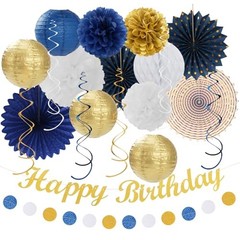 Navy-Blue White Gold Birthday Party-decorations – 21pcs Navy-blue White Gold