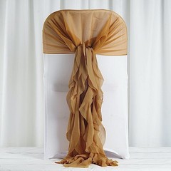 Gold Premium CHAIR COVER with Curly Chiffon Ruffled SASHES Wedding Decorations