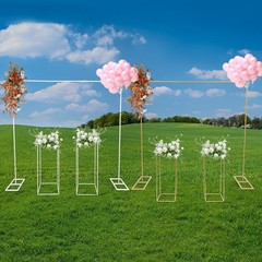 6.56ft Wedding Balloon Stand with 2 Flower Stands, Durable Metal Backdrop