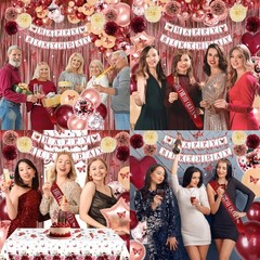 Burgundy Rose Gold Birthday Decorations with Happy Birthday Banner, Balloons,…
