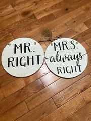 Set of 2 Burnes of Boston Wedding Chair Signs Wall Decor Bride Groom Mr. & Mrs.
