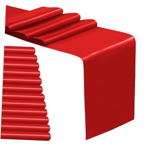 12 Pack Satin Table Runner 12 x 108 Inch Long Satin Table Runners for Red